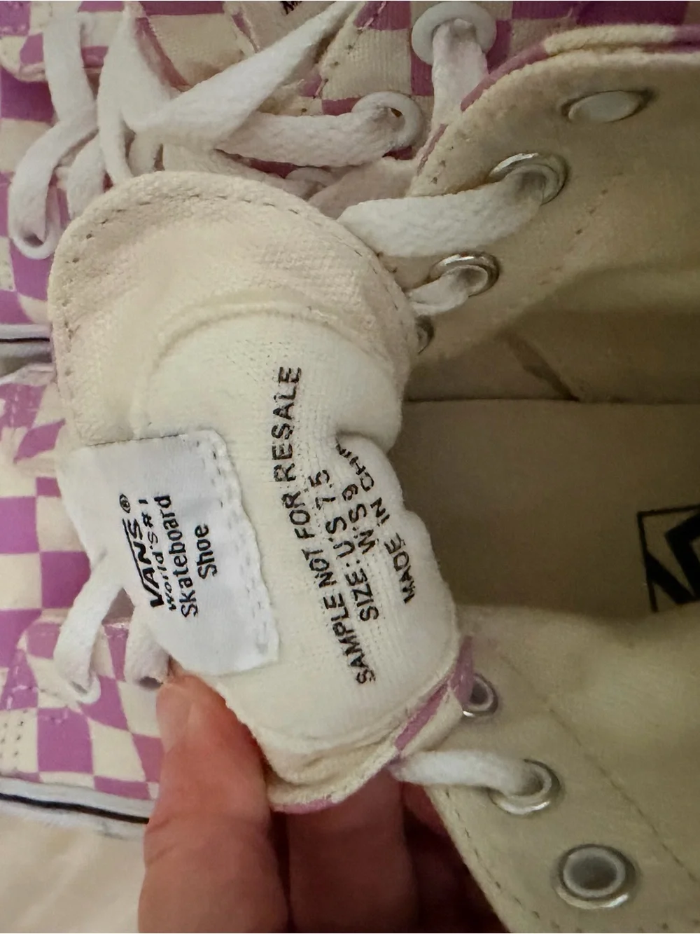 Van’s Lilac and White Checkered Lace-Up High-Top Sneakers (Sample) - Picture 7 of 8